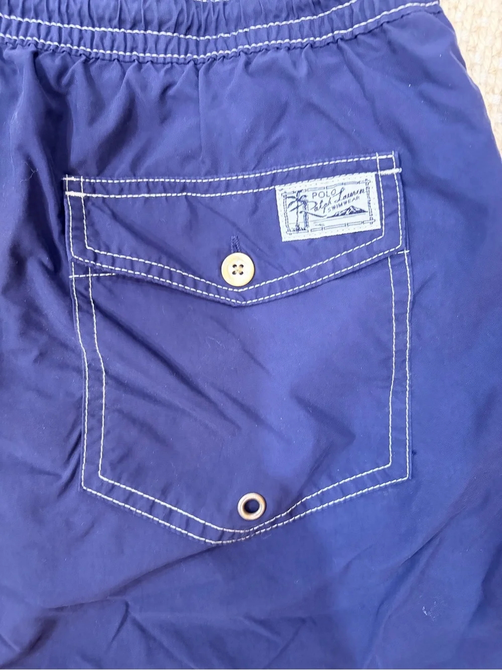 Polo by Ralph Lauren Navy Swim Trunks with White Piping - 5” inseam